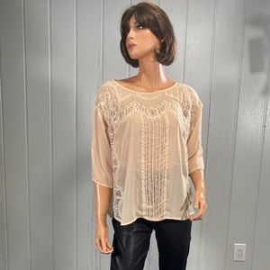 *LC Lauren Conrad  Women's Nude Lace Sheer Blouse Sz L